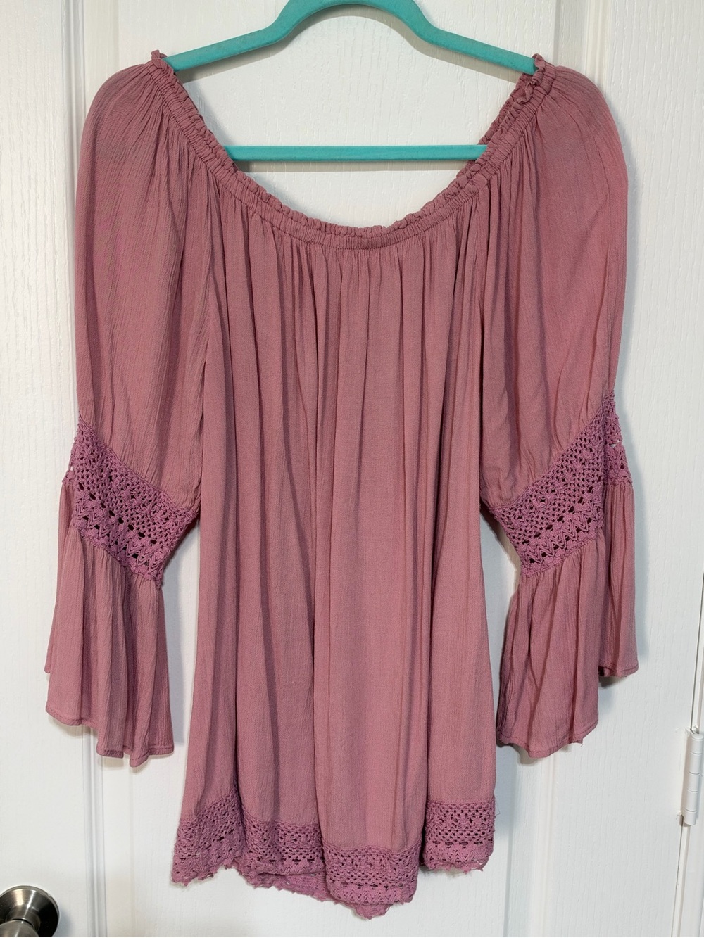 Women's Off-Shoulder Crochet-Trim Blouse - Dusty Rose